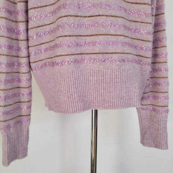 J. Crew Merino Wool Alpaca Sweater Pullover Sequin Purple Festive Women Large - Picture 9 of 13